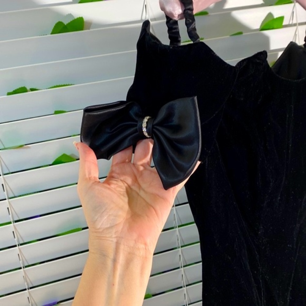 Bari Jay vintage black velvet dress with side sleeve bows